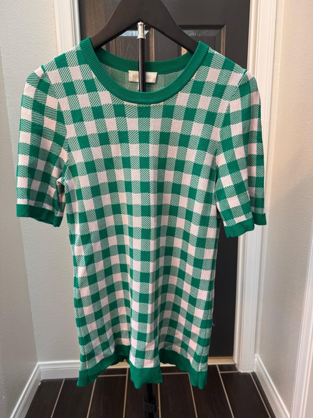 Ronny Kobo Green and light pink Gingham Knit Top